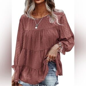 Pretty Garden Size XL Blouse Pink coral Chiffon
Jaquard Tiered 3/4 Sleeve Top